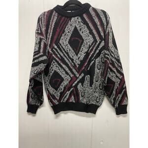 Colore Men's 30% Wool Sweater Size Medium Black Gray Wine Crewneck